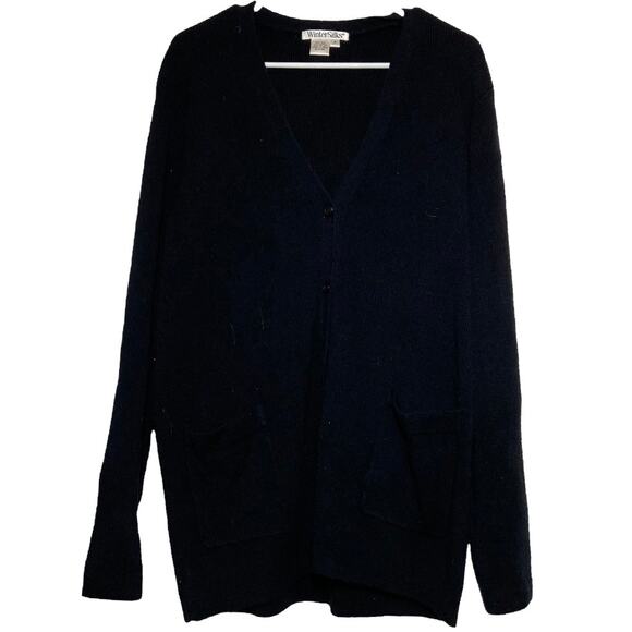 WinterSilks Sweater Cardigan Button Up Long Sleeve V-Neck Black Medium NWT - Picture 1 of 4